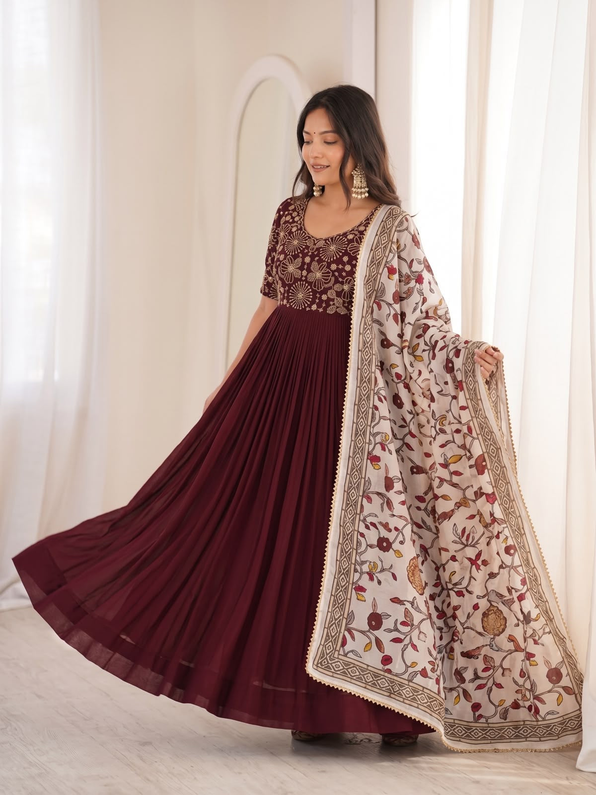 Orange Kalamkari Dupptta Gown