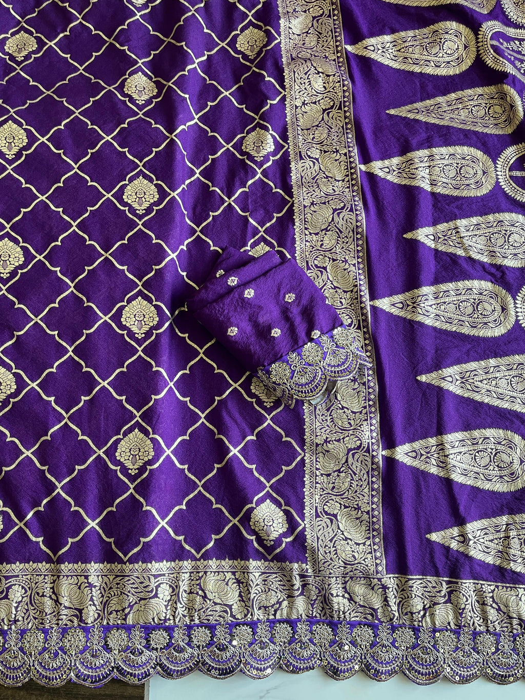 Banarasi Silk Saree with Zari Jaal & Sequin Border