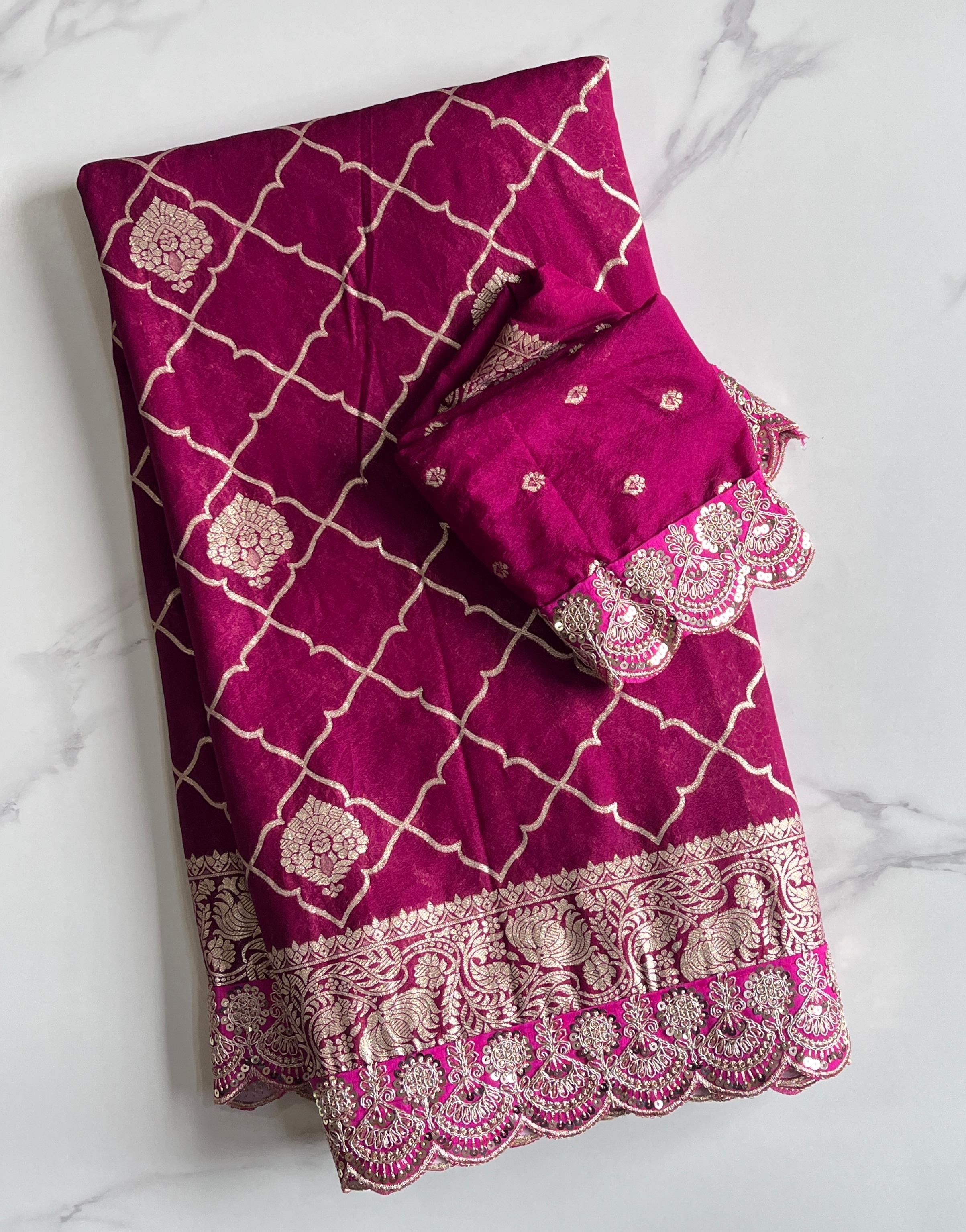 Banarasi Silk Saree with Zari Jaal & Sequin Border