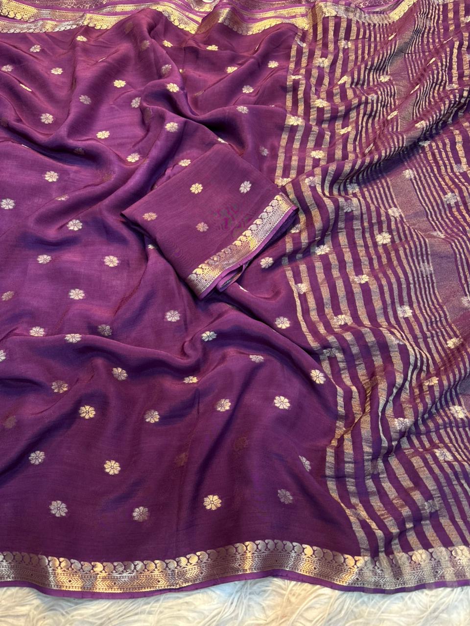 Viscose Saree with Gold Zari Border