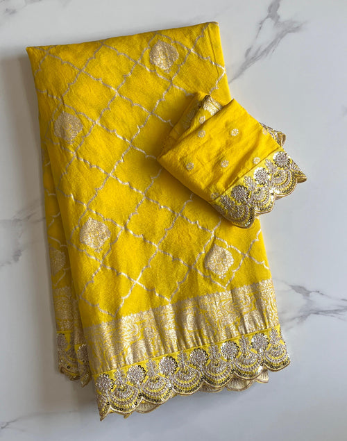 Banarasi Silk Saree with Zari Jaal & Sequin Border
