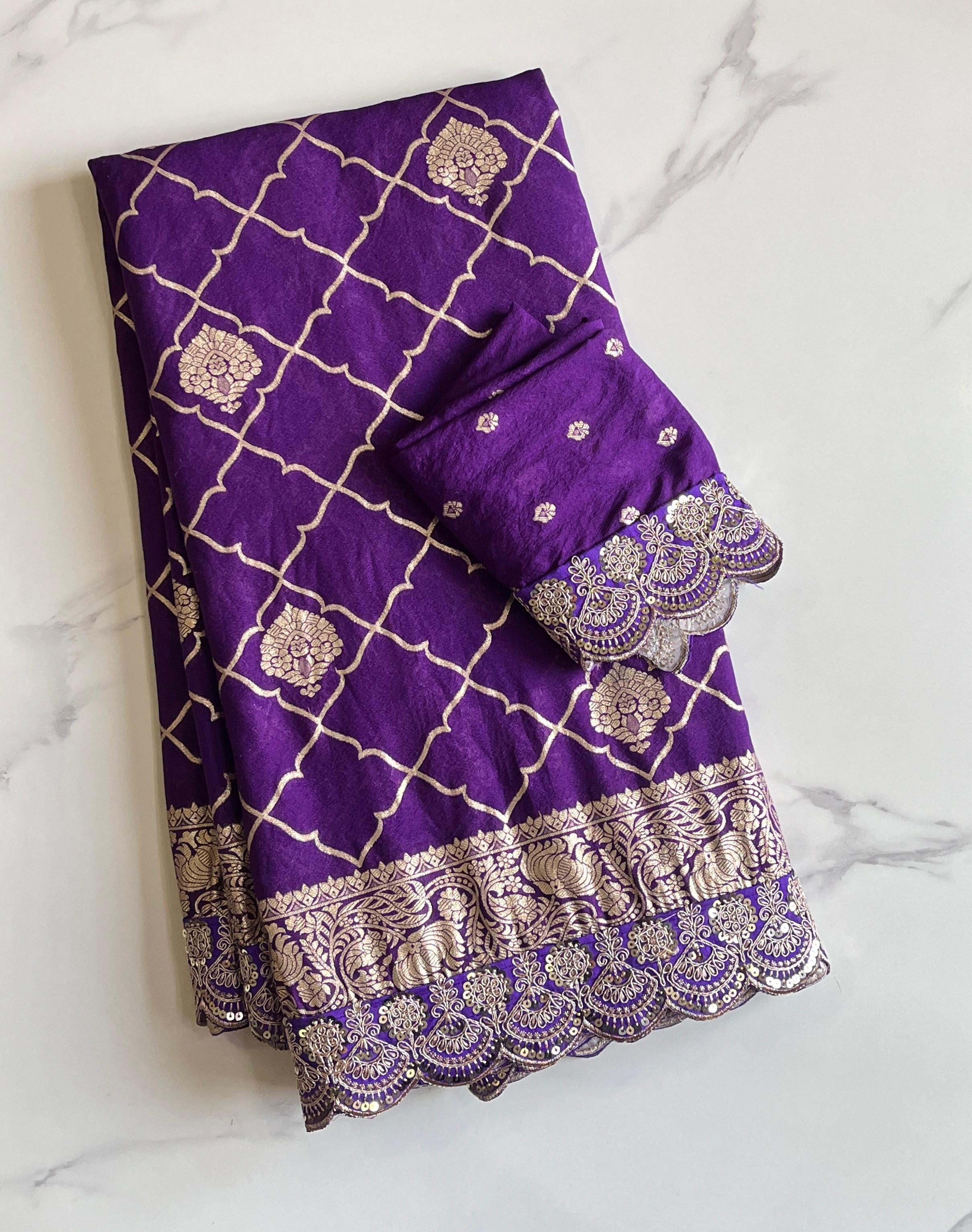 Banarasi Silk Saree with Zari Jaal & Sequin Border