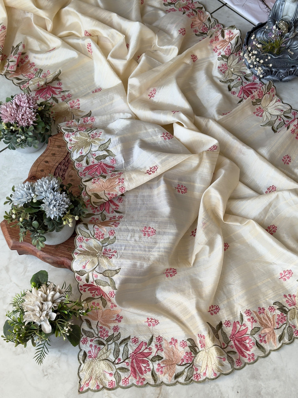Pure Tussar Silk Saree With Embroidery