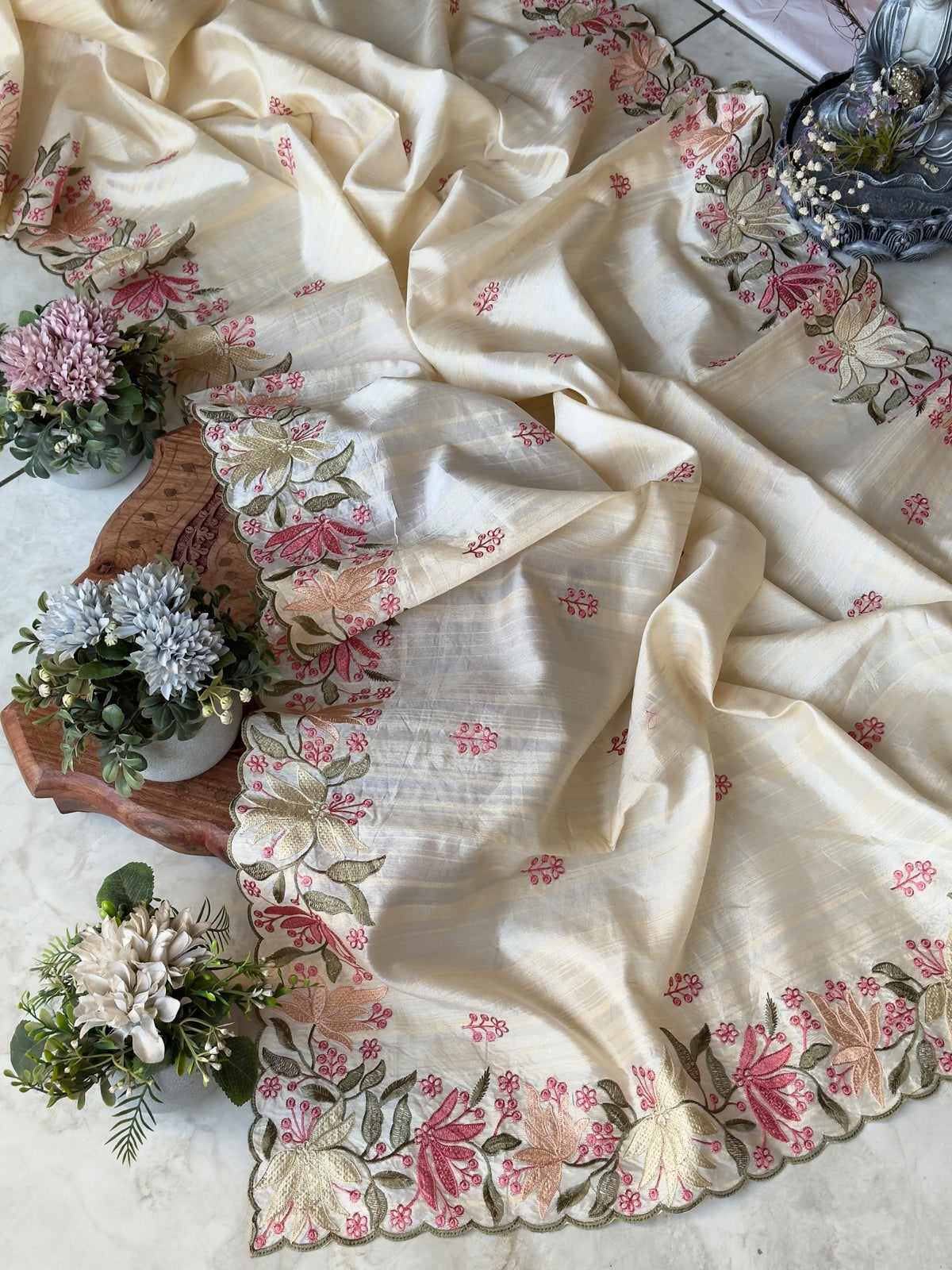 Pure Tussar Silk Saree With Embroidery