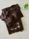 Floral Handwork Silk Saree with Gold Zari Border