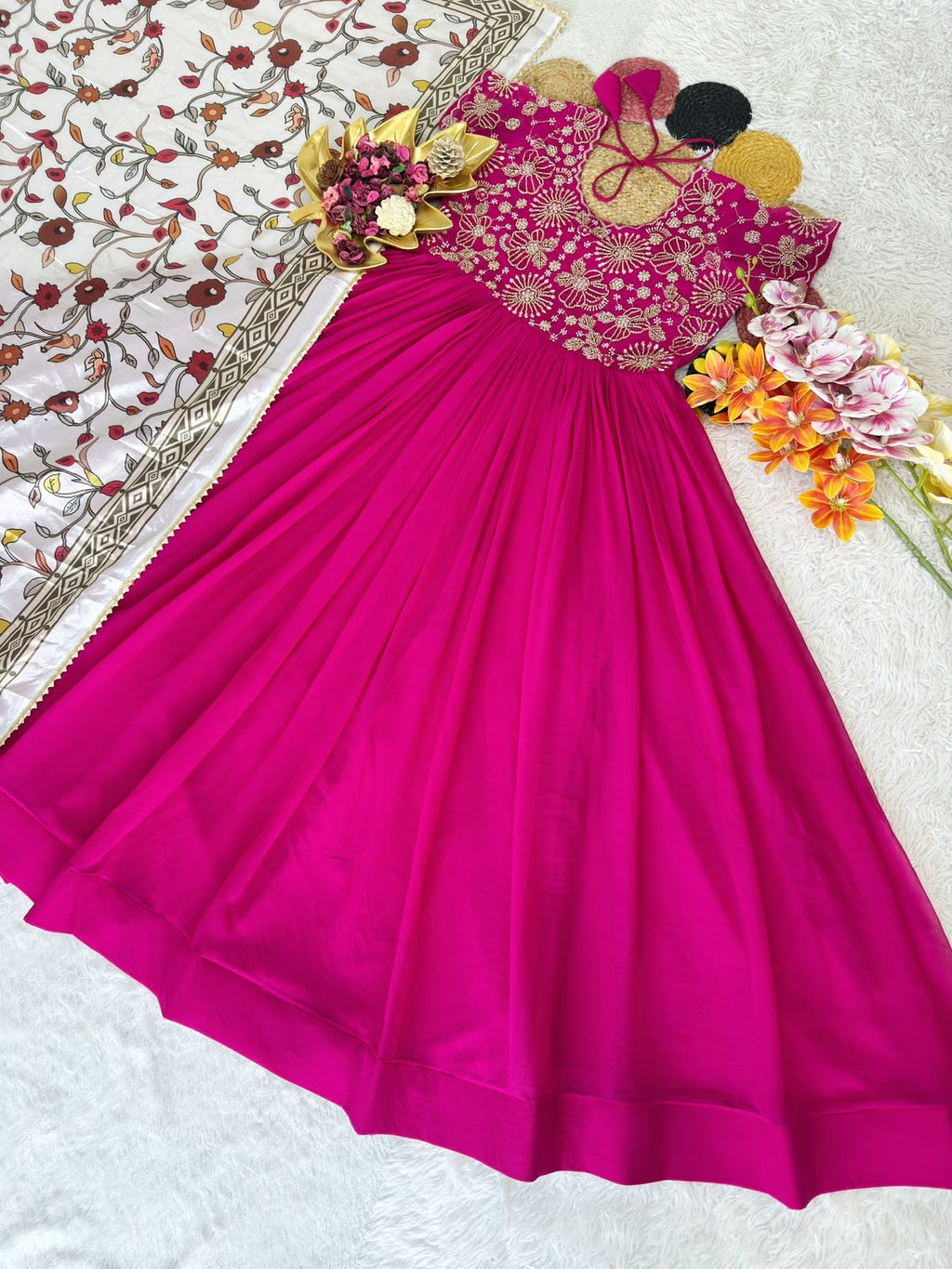 Orange Kalamkari Dupptta Gown