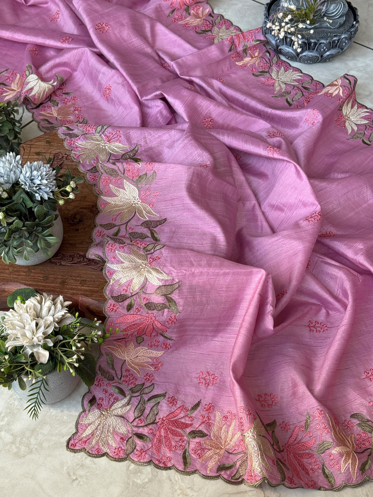 Pure Tussar Silk Saree With Embroidery