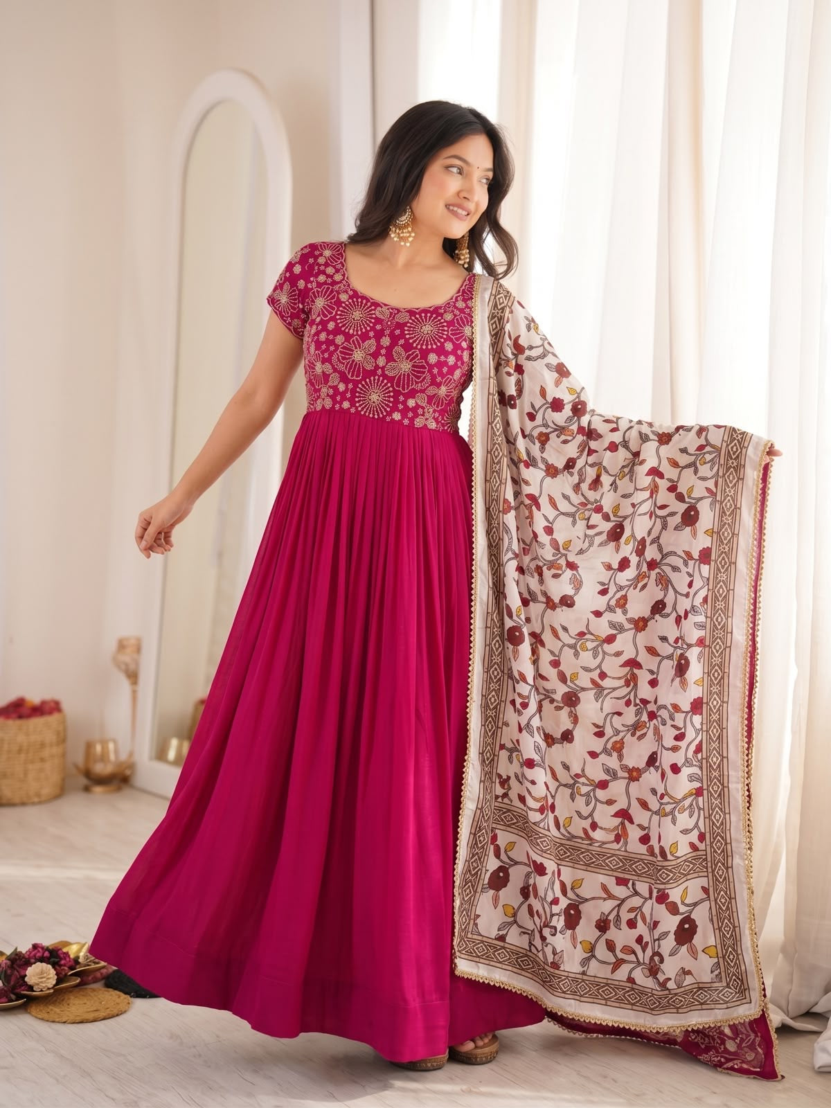Orange Kalamkari Dupptta Gown