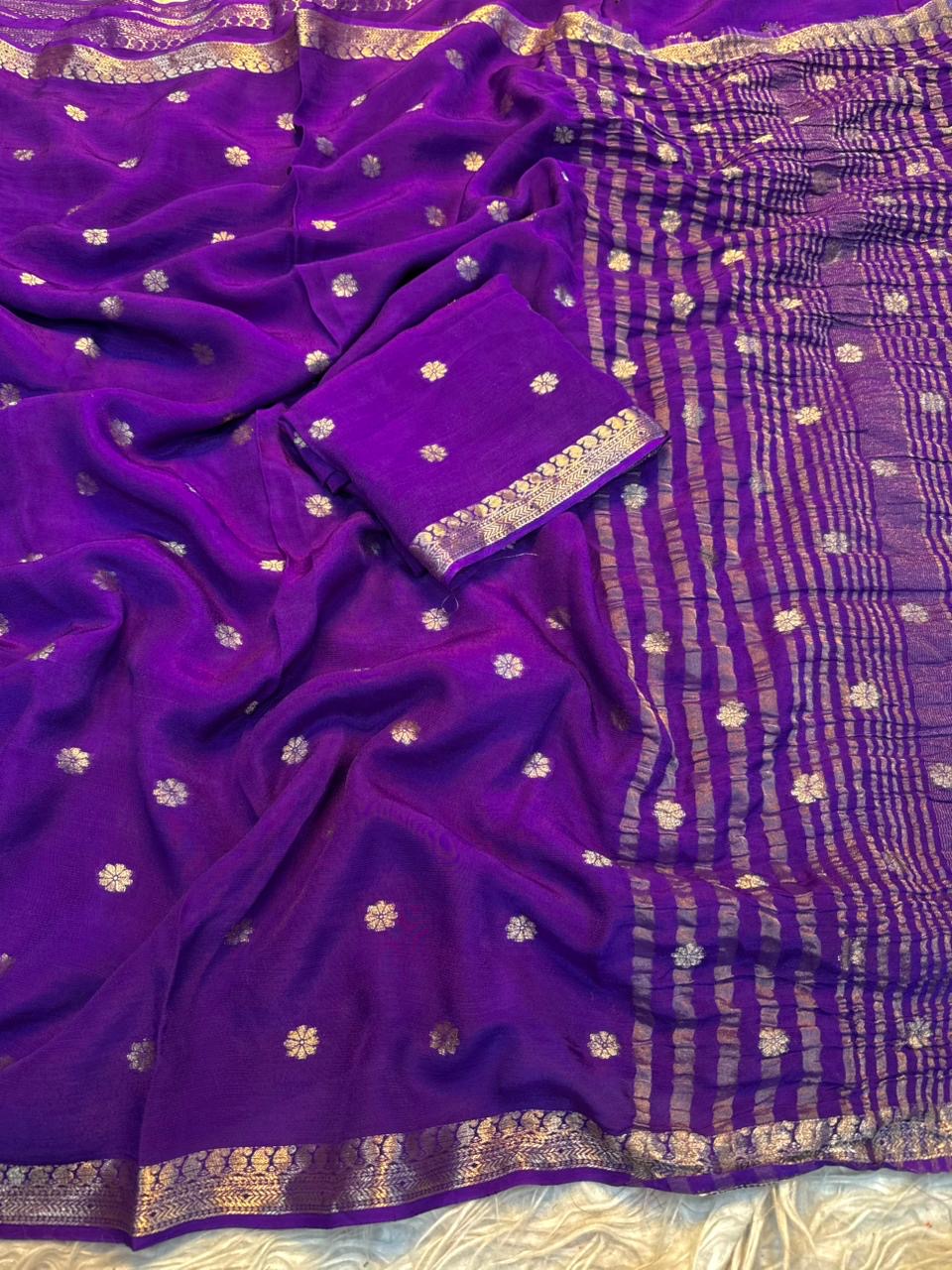 Viscose Saree with Gold Zari Border