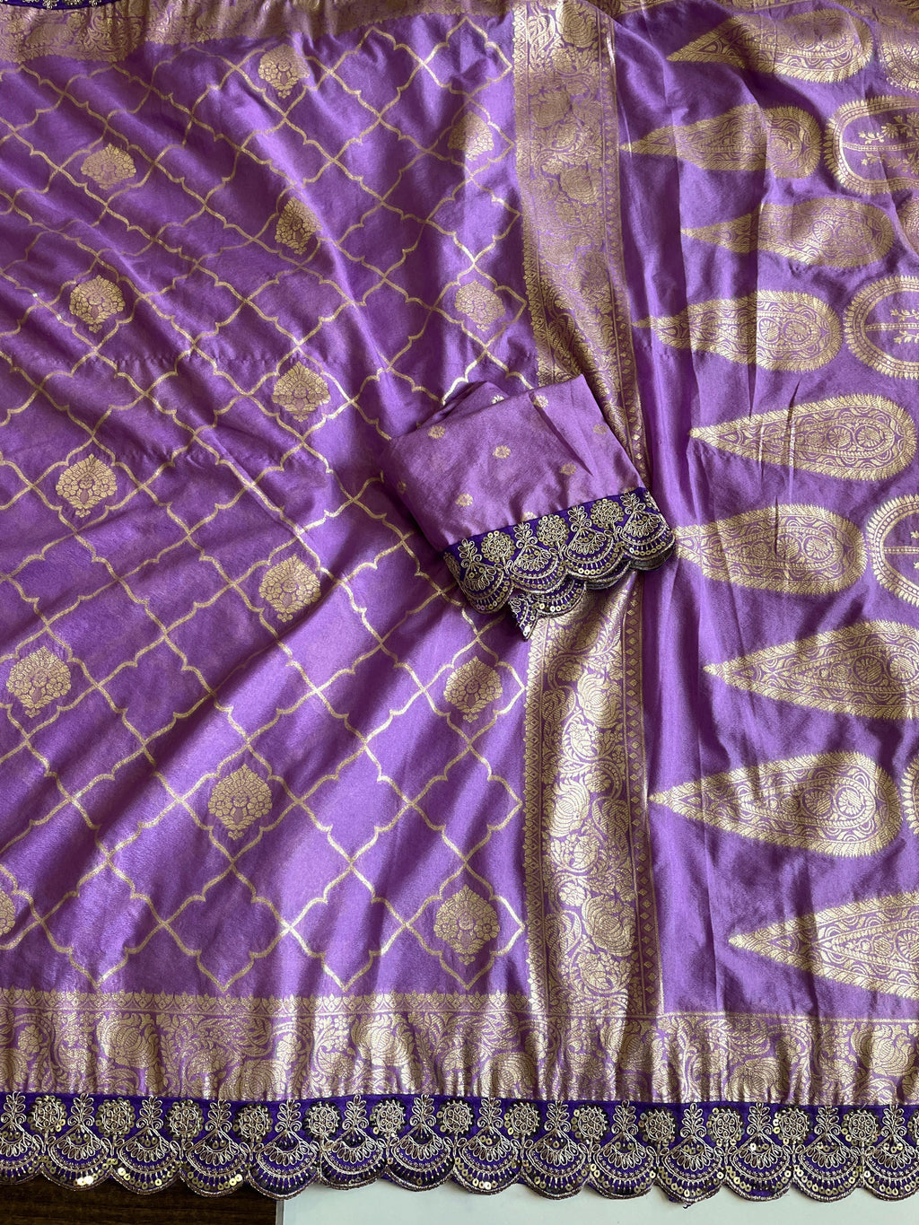 Banarasi Silk Saree with Zari Jaal & Sequin Border