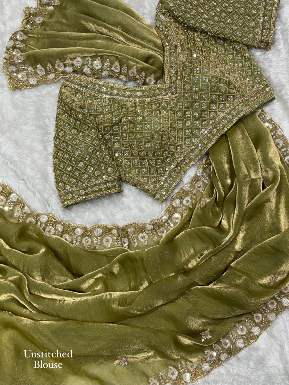 Olive Green Tissue Silk Saree
