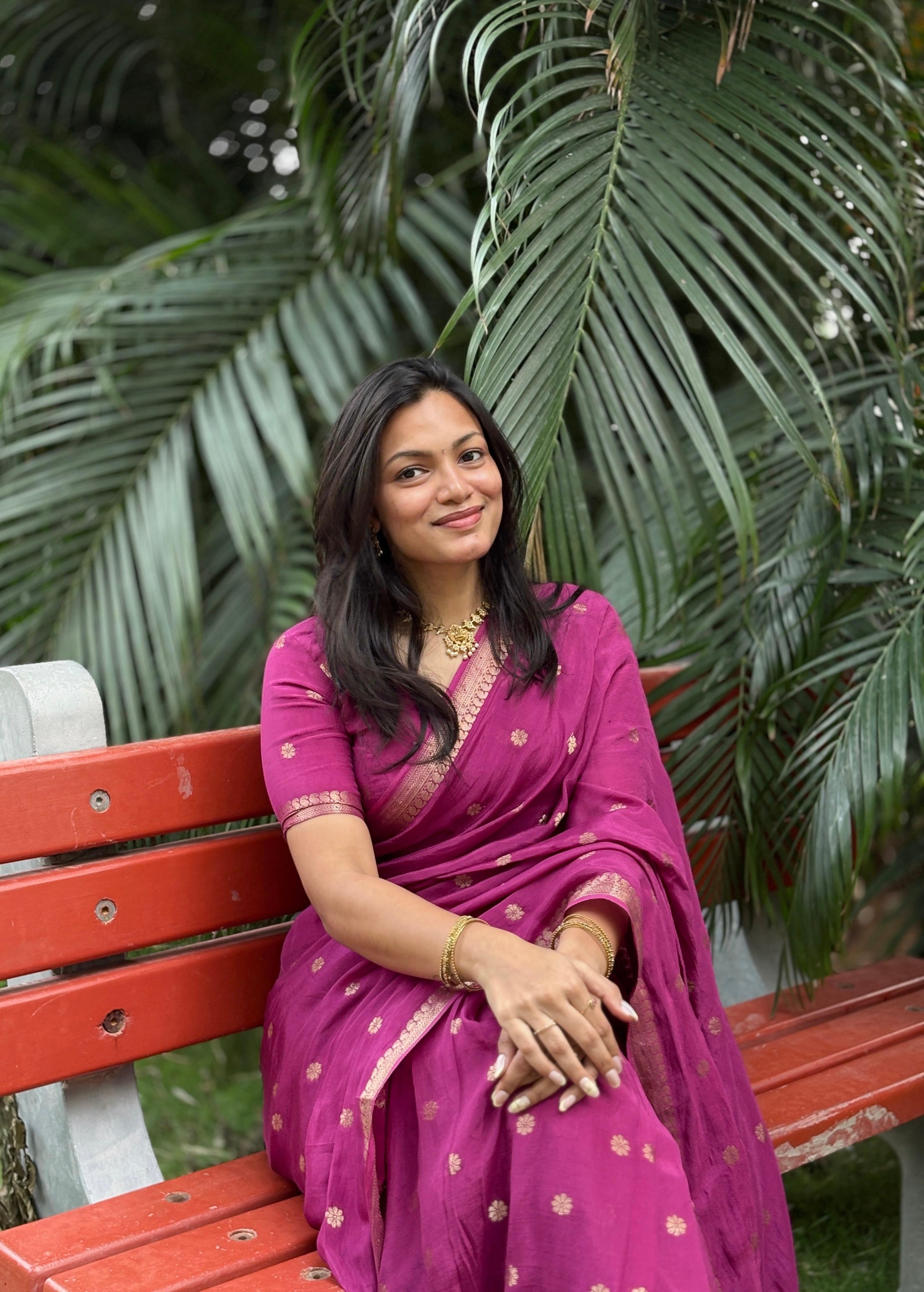 Viscose Saree with Gold Zari Border