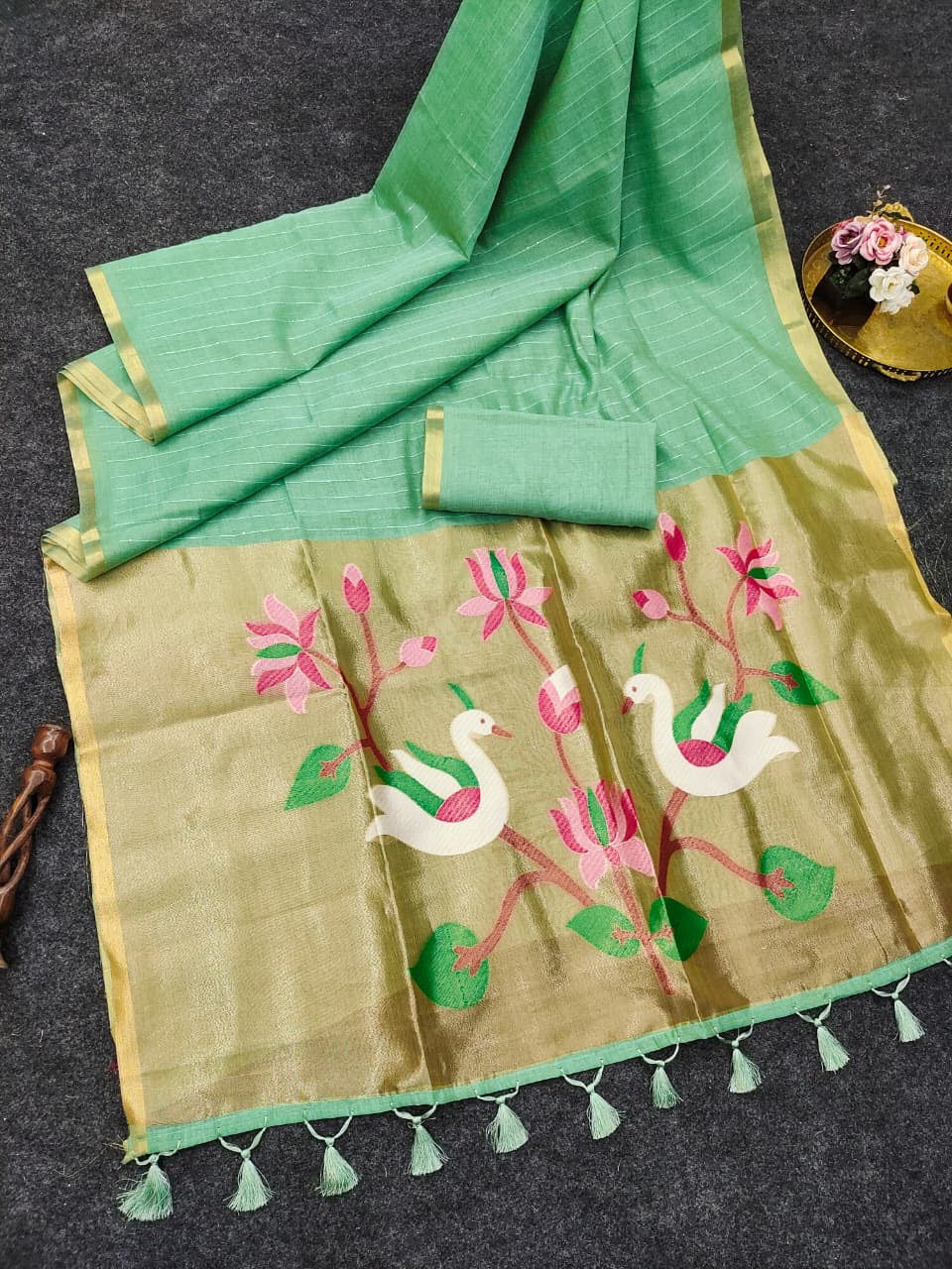 Swan Paithani Tissue Silk Saree with Zari